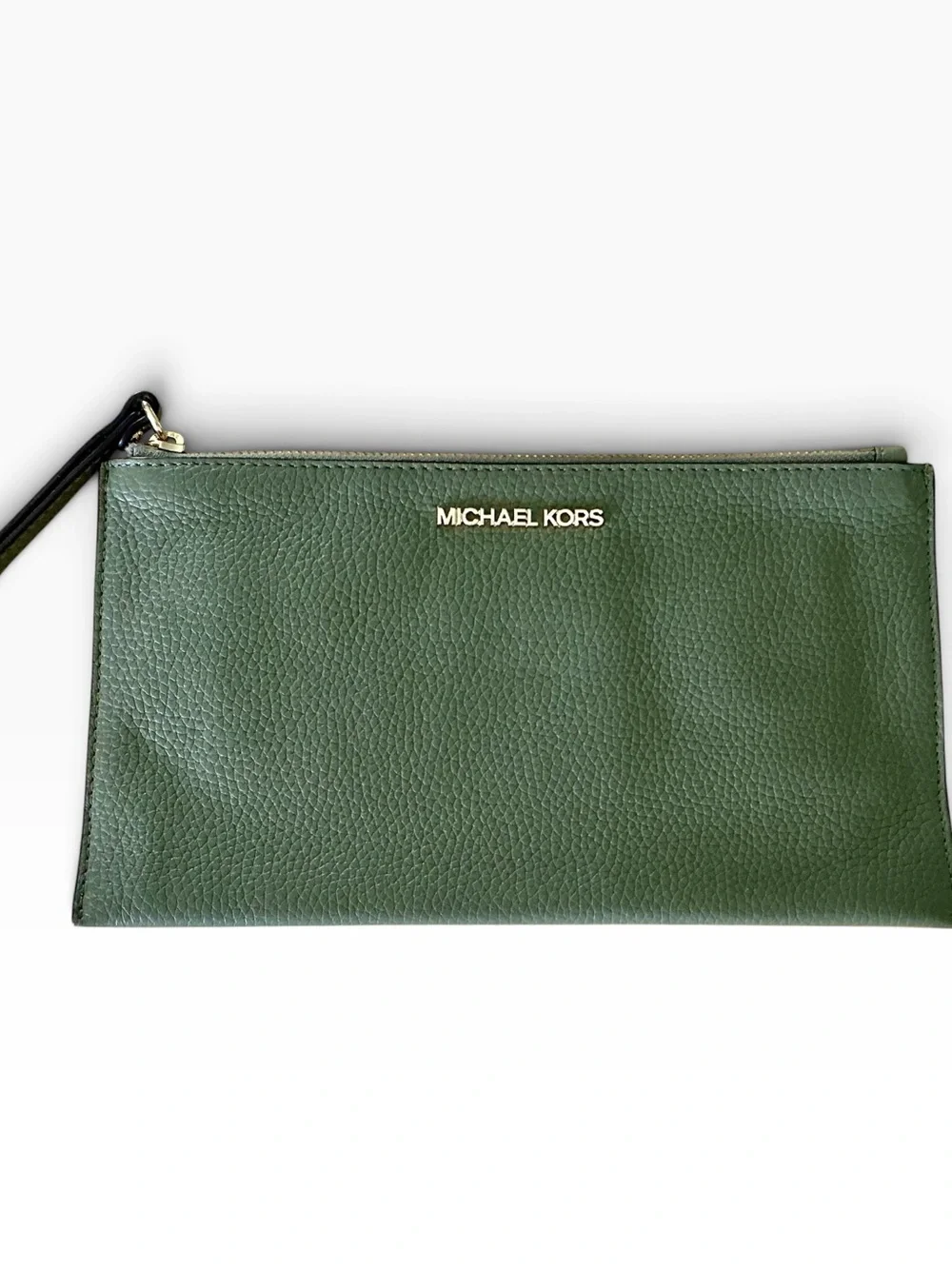Michael Kors Olive Green Pebbled Leather Large Wristlet Clutch